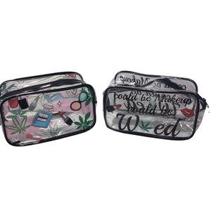 Women's Clear Vinyl Carry Make Up Bag " Could Be Makeup Could Be Weed"2 Set New